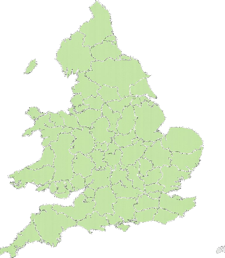 All regions of England highlighted on a map