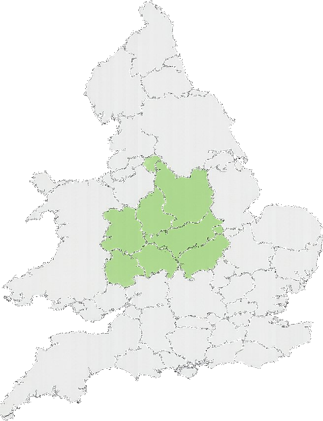 Two regions of England highlighted on a map
